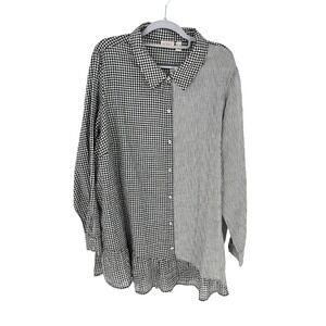 Logo Lori Goldstein Front Tunic Top 2X Black White Cotton Gingham Lagenlook